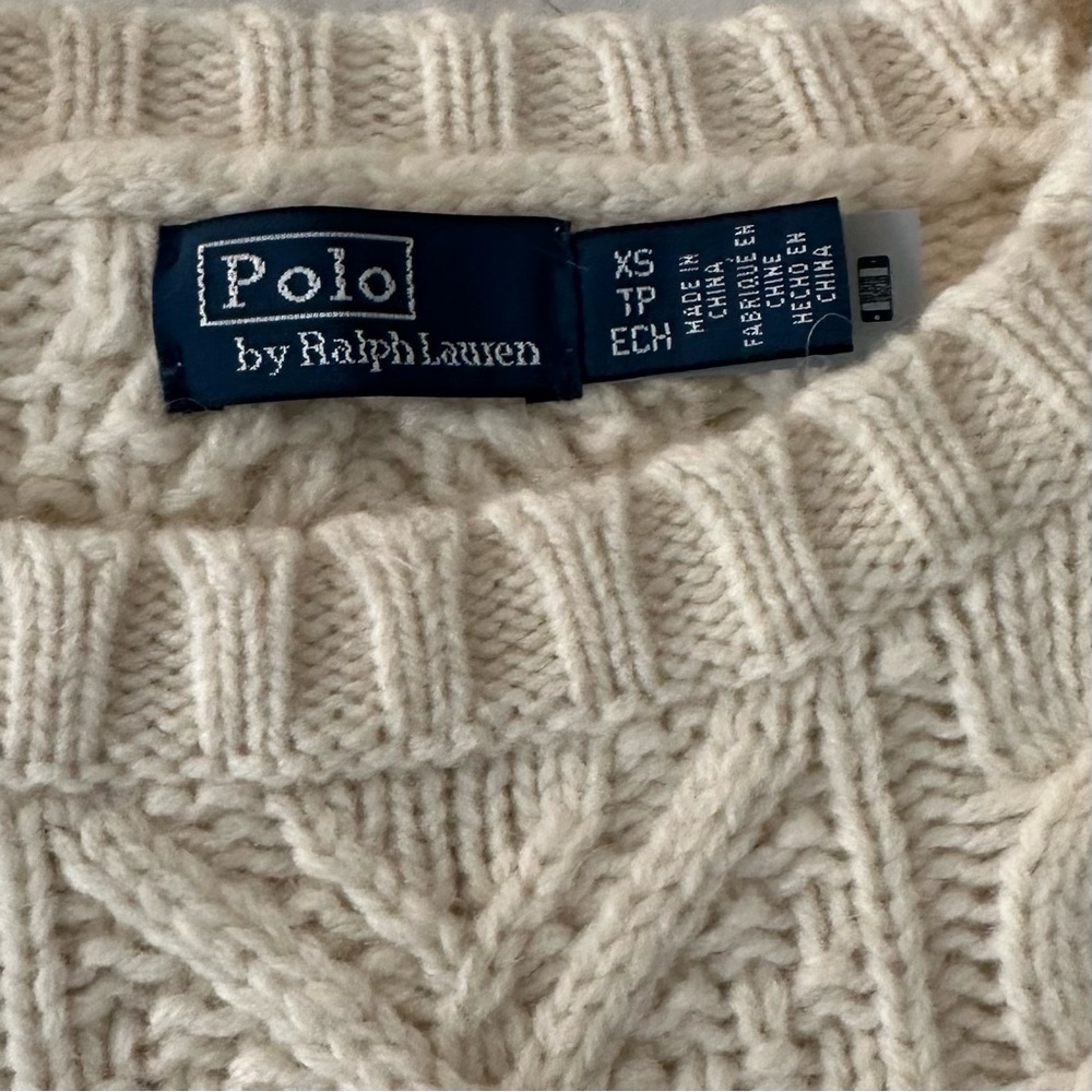Polo Ralph Lauren Aran-Knit Wool-Alpaca Cable Crewneck Sweater Cream Size XS - Picture 3 of 4